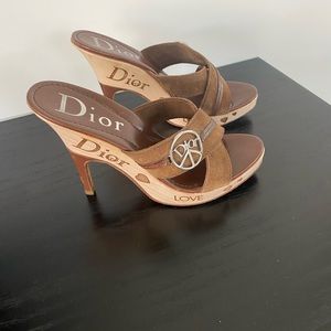 Dior Vintage Slide Clogs Sandals Brown Leather Heels Size  38